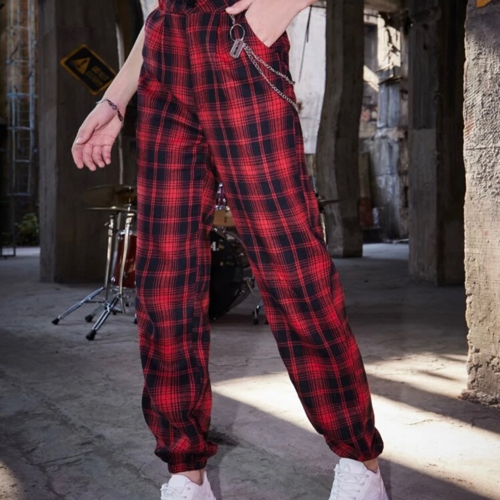 Medium punk rock kpop tartan print pants